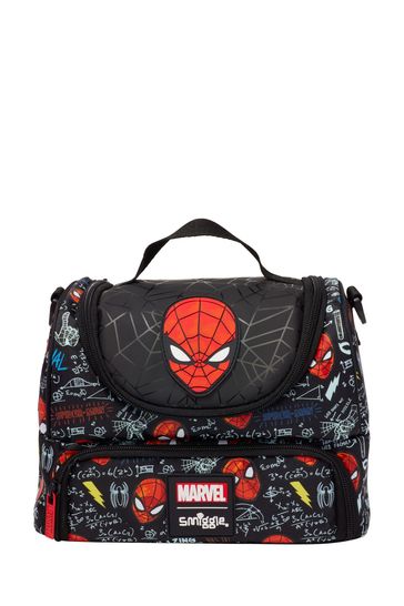 Smiggle Black Spider-Man Double Decker Lunchbox With Strap