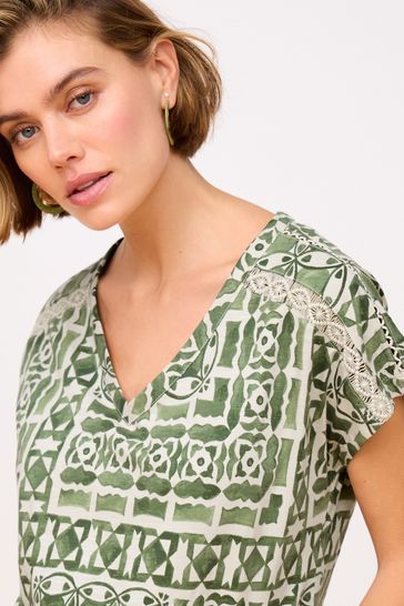 Buy Green V Neck 100 Cotton Bubble Hem Top from Next Bahrain