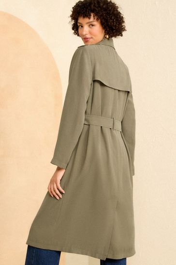 Love Roses Khaki Green Classic Belted Trench Coat