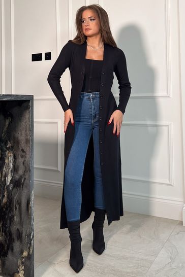 Buy Girl In Mind Black Crome Alina Longline Cardigan Dress from