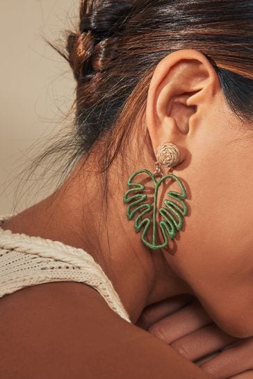 Green palm leaf earrings online