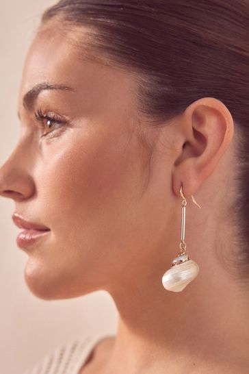 Buy Gold Tone Real Shell Drop Earrings Made With Recycled Metal from Next Kuwait