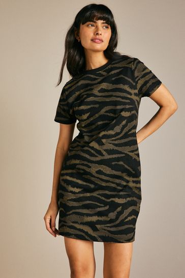 Buy Khaki Green Zebra Animal Print 100 Cotton Crew Neck Short Sleeve T Shirt Dress from Next Bahrain