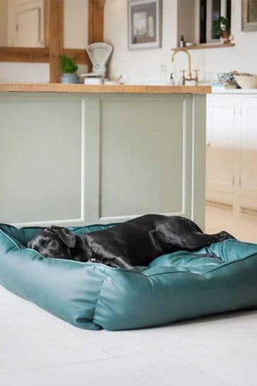 Lords and Labradors Green Dog Box Bed in Rhino Leather