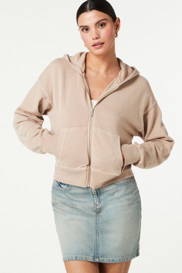 Neutral Washed Zip Up Hooded Track Jacket