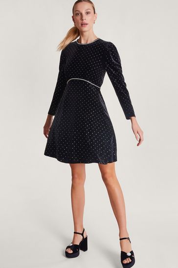 Monsoon Hali Velvet Black Dress
