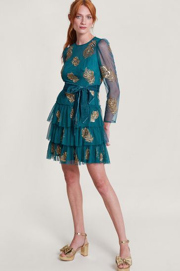 Monsoon Blue Tally Embellished Tiered Dress