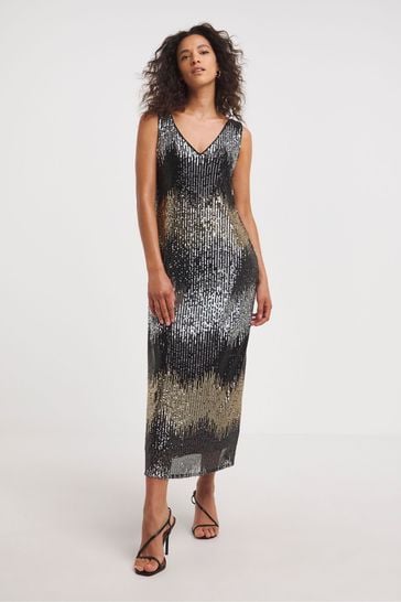 JD Williams Gold Cheveron Sequin Slip Dress