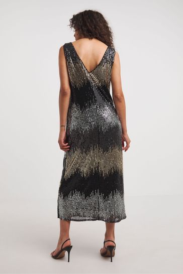 JD Williams Gold Cheveron Sequin Slip Dress
