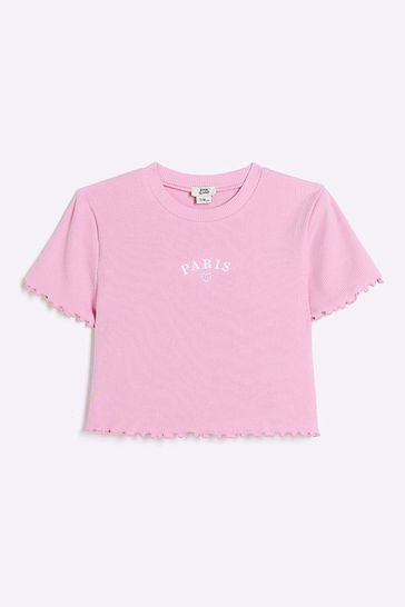 River Island Pink Girls Lettuce Hem Rib Top