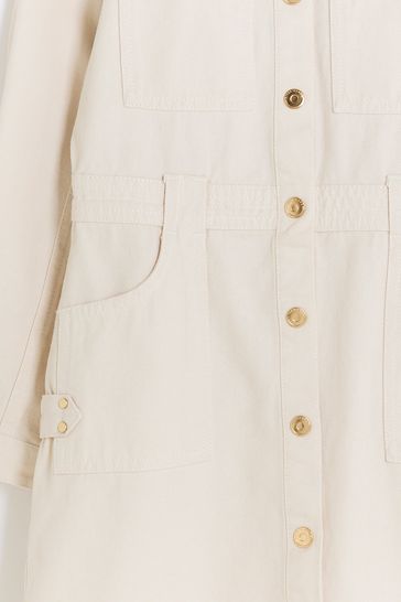 Buy River Island Cream Girls 100 Cotton Utility Shirt Dress from Next Oman