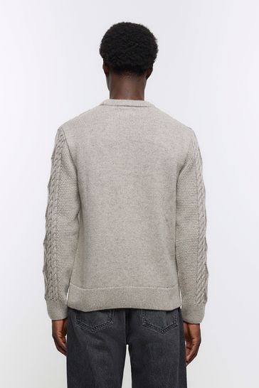 River Island Slim Fit Cable Knit Jumper