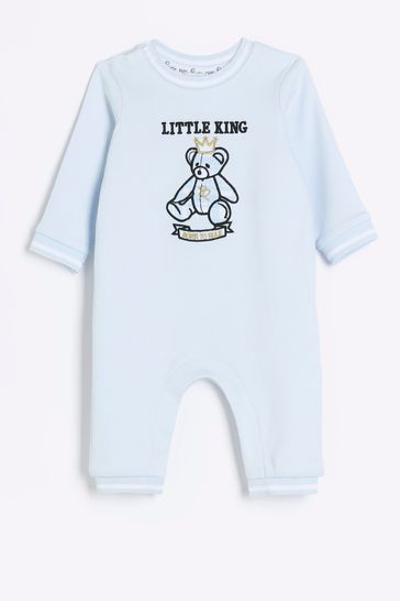 River Island Blue Baby Boys Little King Sleepsuit