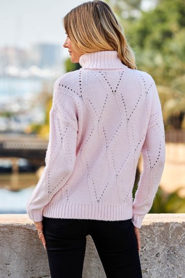 Buy Sosandar Pink Roll Neck Pointelle Jumper from Next Hungary