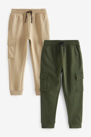 Buy Khaki Green/Stone Natural 2 Pack Cargo Cotton-Rich Joggers (3-16yrs)  from Next Luxembourg