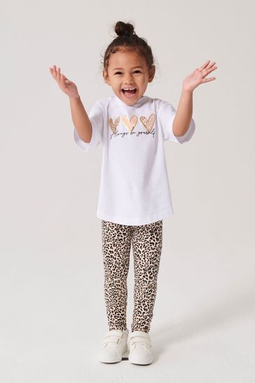 River Island White Mini Girls Trio Heart Leggings Set