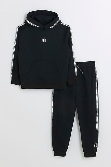 Buy River Island Black Taped Boys Hoodie Jogger Set from Next