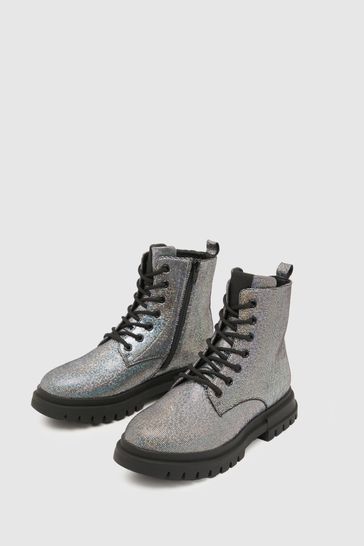 Schuh Caring Lace Up Silver Boots