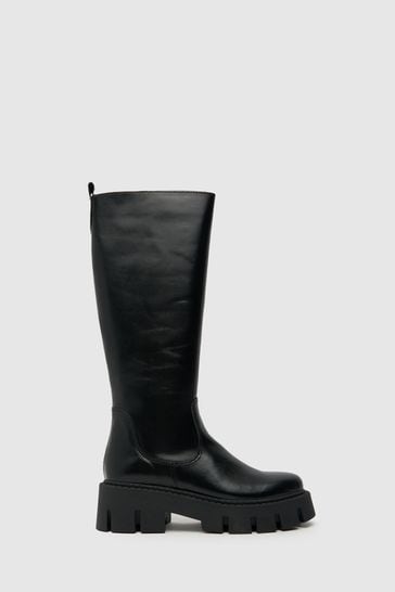 Schuh Dove Leather Chunky Knee Black Boots
