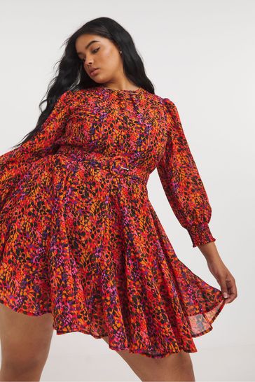 Simply Be Red Printed Georgette Skater Dress