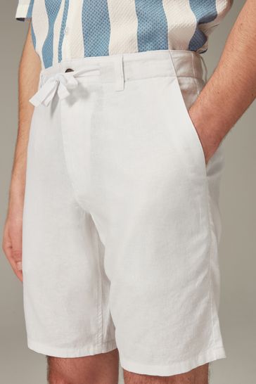 White Linen Viscose Shorts