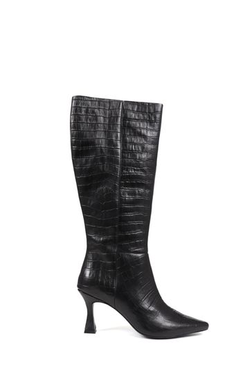 Jones Bootmaker Knee-High Leather Heeled Black Boots