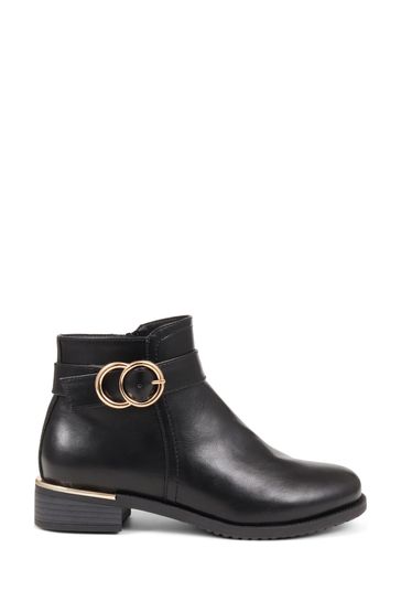 Flat black ankle boots with buckles discount