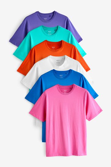 Blue/Purple/Pink/Aqua/White/Orange T-Shirts 6 Pack