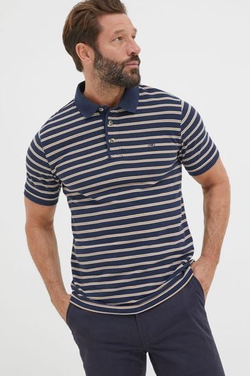FatFace Blue Organic Stripe Polo Shirt