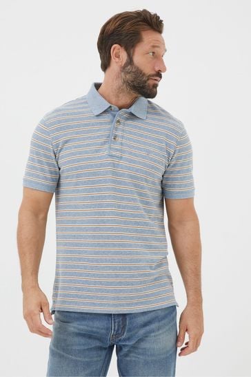FatFace Blue Organic Stripe Polo Shirt