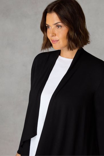 Live Unlimited Black Jersey Waterfall Longline Cardigan