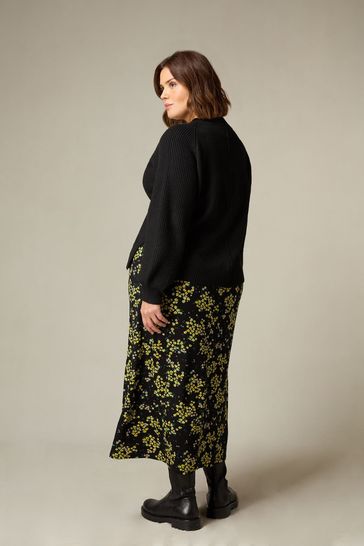 Buy Live Unlimited Curve Yellow Ditsy Print Jersey Swing Skirt