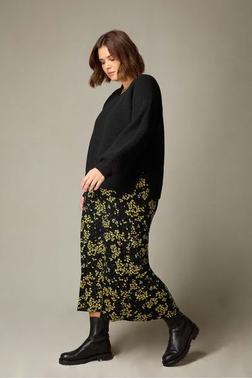 Buy Live Unlimited Curve Yellow Ditsy Print Jersey Swing Skirt