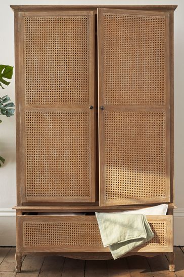 Feather Black Weathered Oak Sienna Rattan Wardrobe