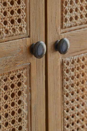 Feather Black Weathered Oak Sienna Rattan Wardrobe