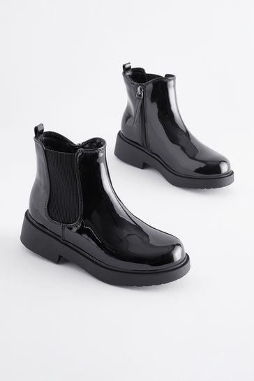 Black patent chunky chelsea boots online