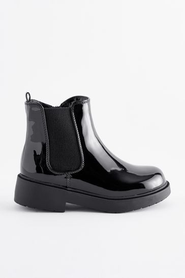 Black Patent Standard Fit F Chunky Chelsea Ankle Boots