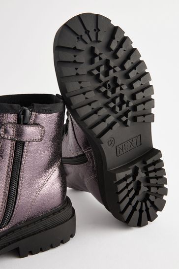 Silver Metallic Warm Lined Lace Up Boots