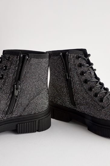Buy Black Glitter Lace Up Chunky Boots from Next Bahrain