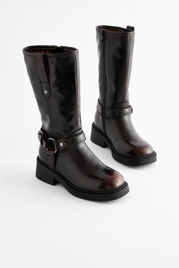 Buy Black Tall Buckle Biker Boots from Next Bahrain
