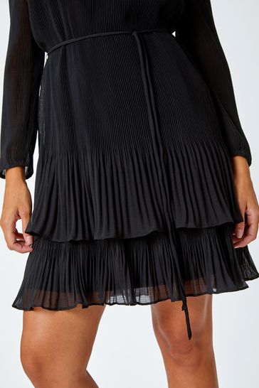 Black pleated swing dress top
