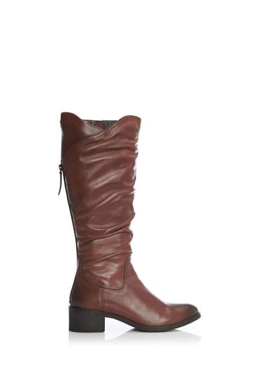 Moda in Pelle Luche Ruched Long Brown Boots With Back Zip