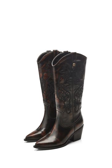 Moda in Pelle Isela Brown Pointed Toe Embroidered Detail Taupe Cowboy Boots