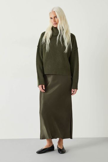 Hush Green Cropped Roll Neck Jumper