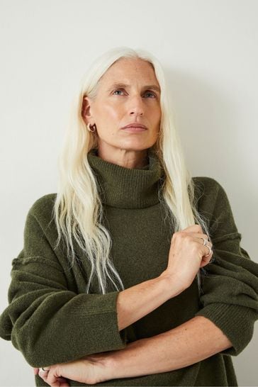 Hush Green Cropped Roll Neck Jumper