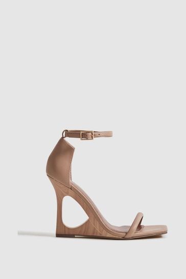 Reiss Nude Cora Leather Strappy Wedge Heels