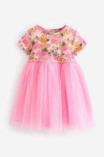 Pink Rib Mesh Jersey Dress (3mths-7yrs)