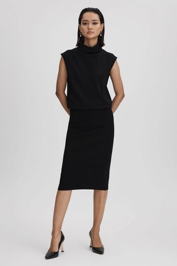 Reiss Black Monroe Leather Angled Heel Court Shoes