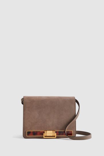 Reiss Mink Lexington Suede Leather Shoulder Bag