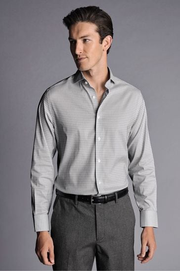 Charles Tyrwhitt Grey Grid Check Non-Iron Stretch Twill Slim Fit Shirt